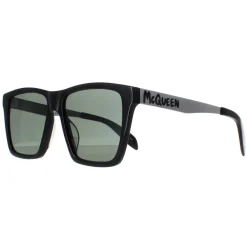 Alexander McQueen Sunglasses AM0352S 002 Shiny Black and Silver Green