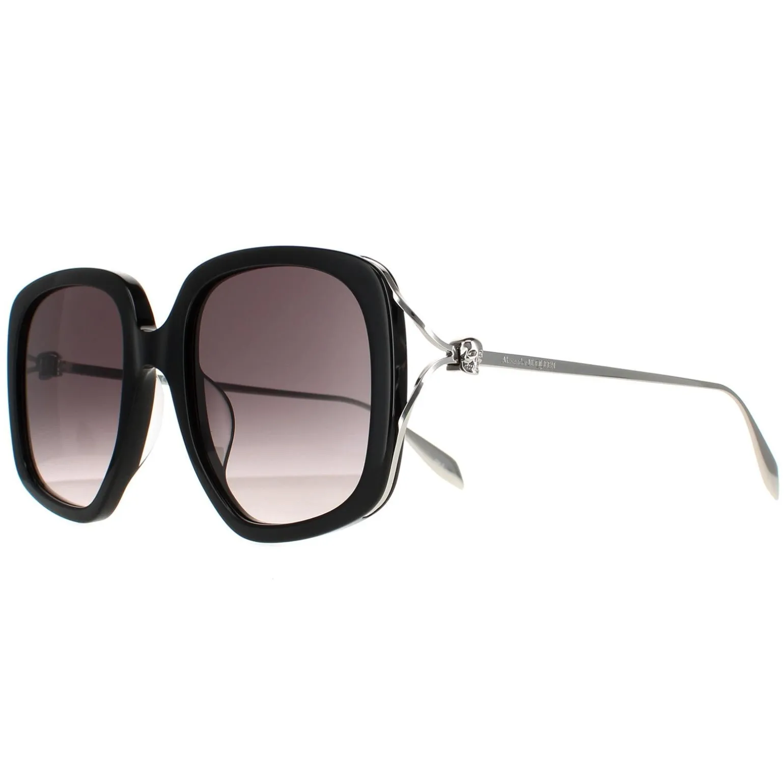 Alexander McQueen Sunglasses AM0374S 001 Black Silver Grey Gradient