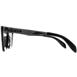 Alexander McQueen Sunglasses AM0352S 002 Shiny Black and Silver Green