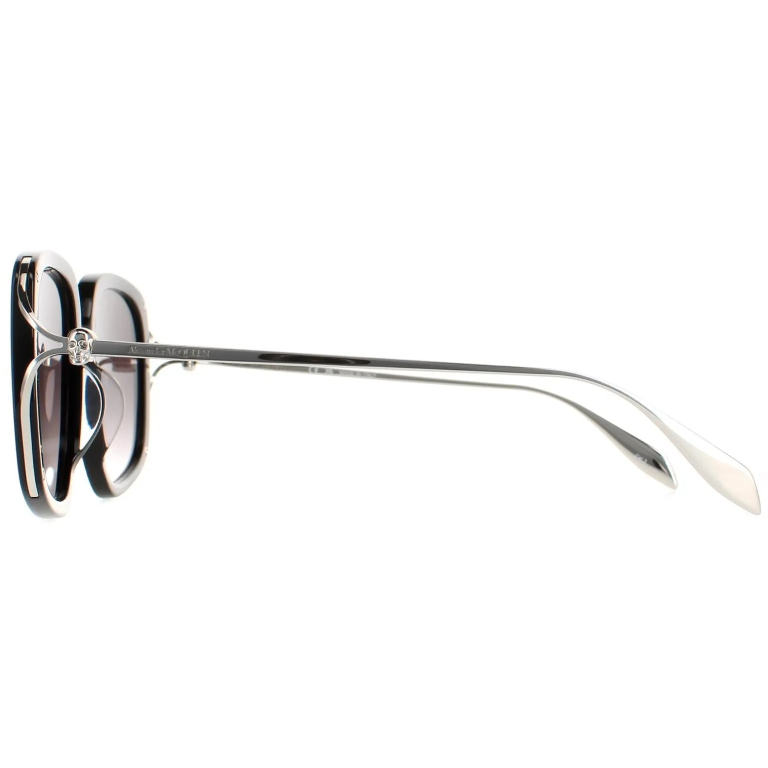 Alexander McQueen Sunglasses AM0374S 001 Black Silver Grey Gradient