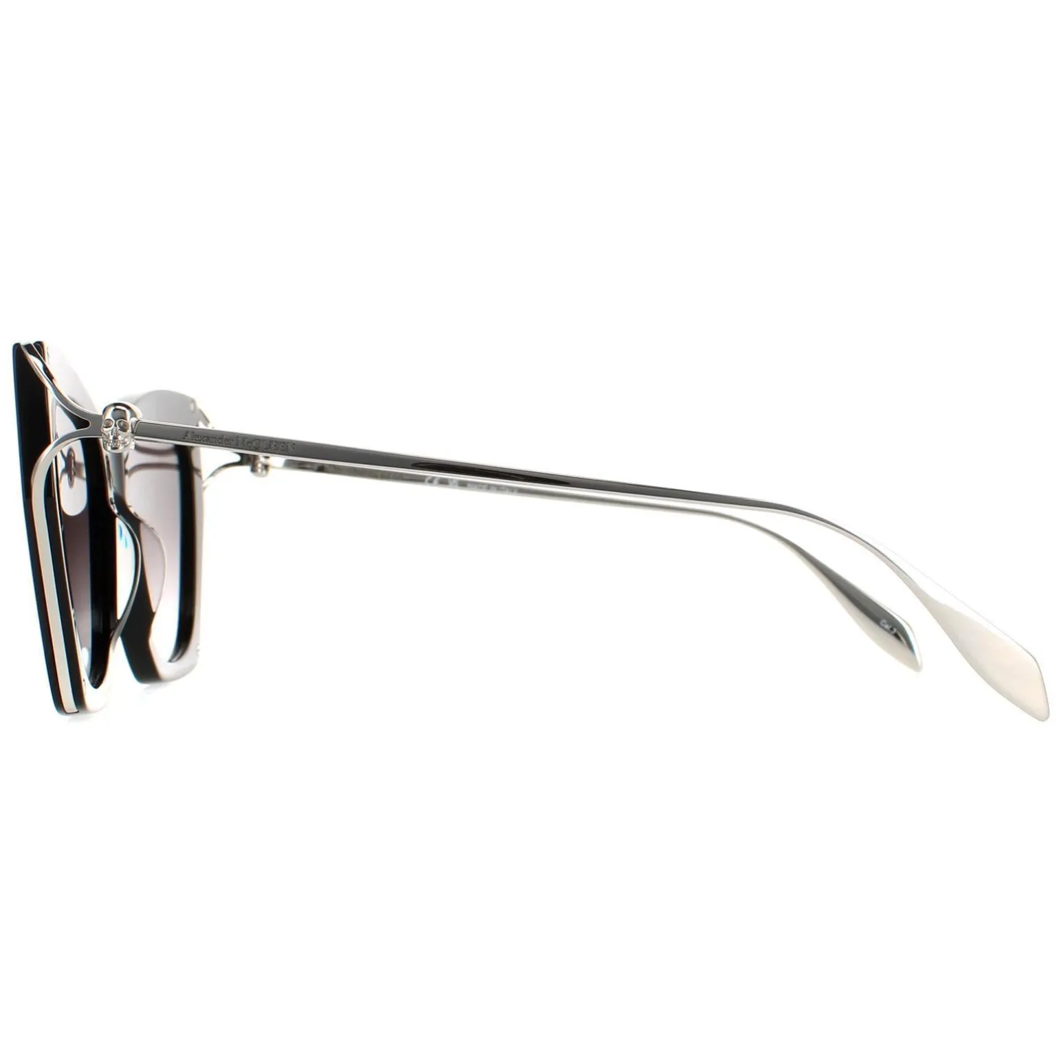 Alexander McQueen Sunglasses AM0375S 001 Black Silver Grey Gradient
