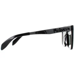 Alexander McQueen Sunglasses AM0352S 002 Shiny Black and Silver Green