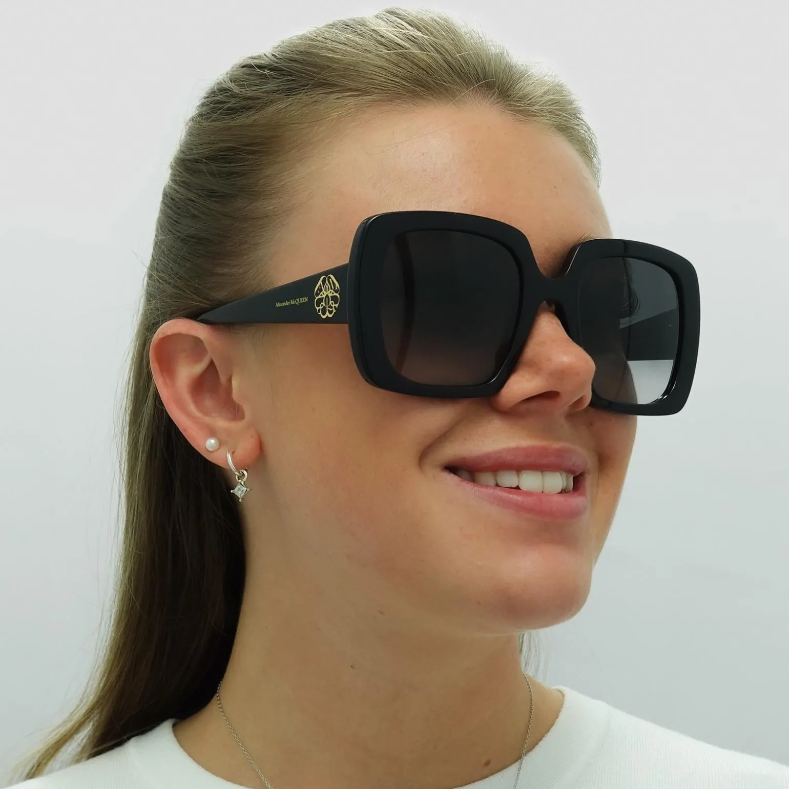 Alexander McQueen Sunglasses AM0378S 001 Black Grey Gradient