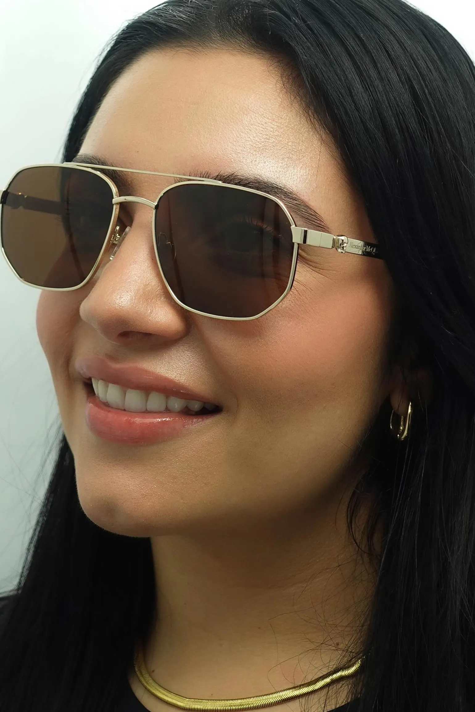 Alexander McQueen Sunglasses AM0458S 002 Gold Brown