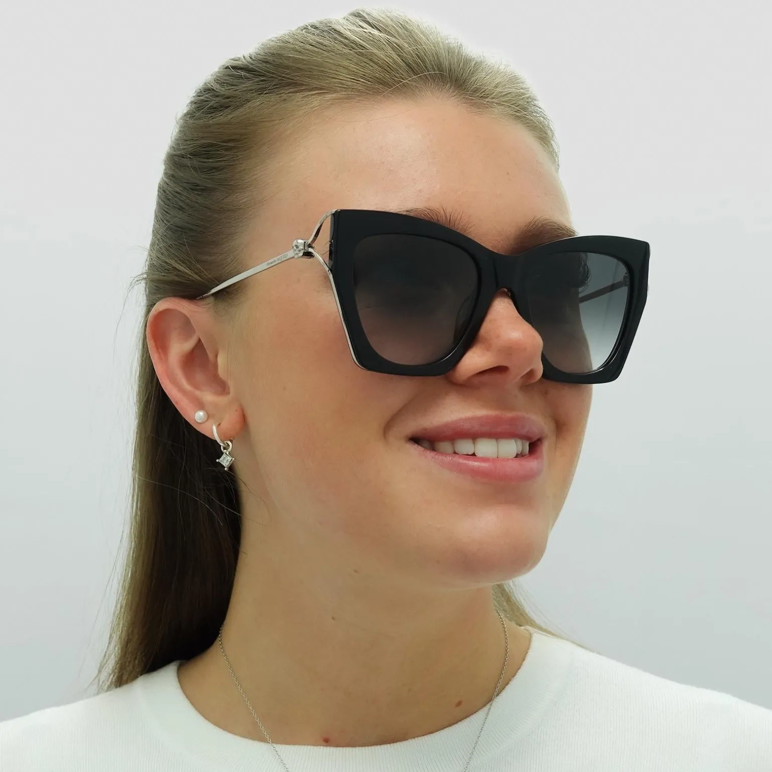 Alexander McQueen Sunglasses AM0375S 001 Black Silver Grey Gradient