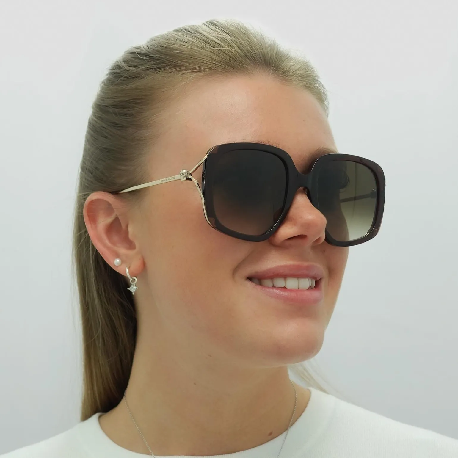 Alexander McQueen Sunglasses AM0374S 002 Brown Gold Brown Gradient