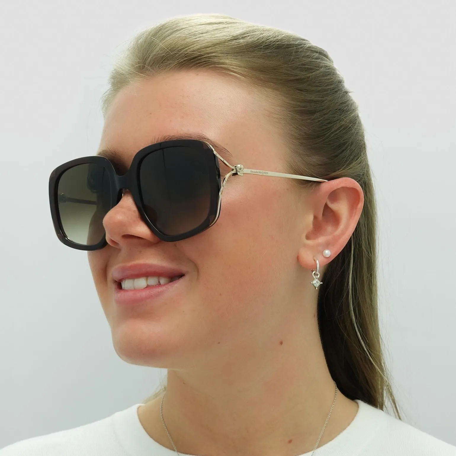 Alexander McQueen Sunglasses AM0374S 002 Brown Gold Brown Gradient