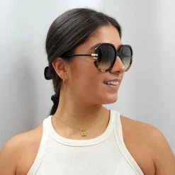 Chloe Sunglasses CH0105S 002 Shiny Black and Tortoise Green Gradient
