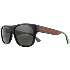 Gucci Sunglasses GG0341S 002 Black with Green and Red Stripe Grey Pola