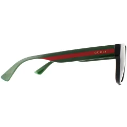 Gucci Sunglasses GG0341S 002 Black with Green and Red Stripe Grey Pola