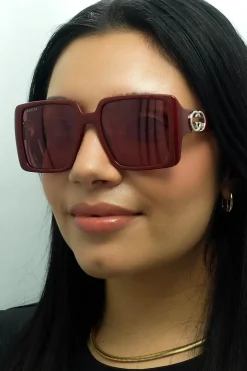 Gucci Sunglasses GG1692S 005 Black with Gold Dusky Pink w Logo Mirror
