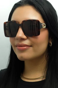 Gucci Sunglasses GG1692S 002 Dark Havana with Gold Dark Brown
