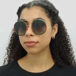 Gucci Sunglasses GG0061S 003 Gold Green and Red Green Gradient