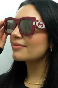 Gucci Sunglasses GG1688S 003 Red with Silver Grey with Light Silver Mi