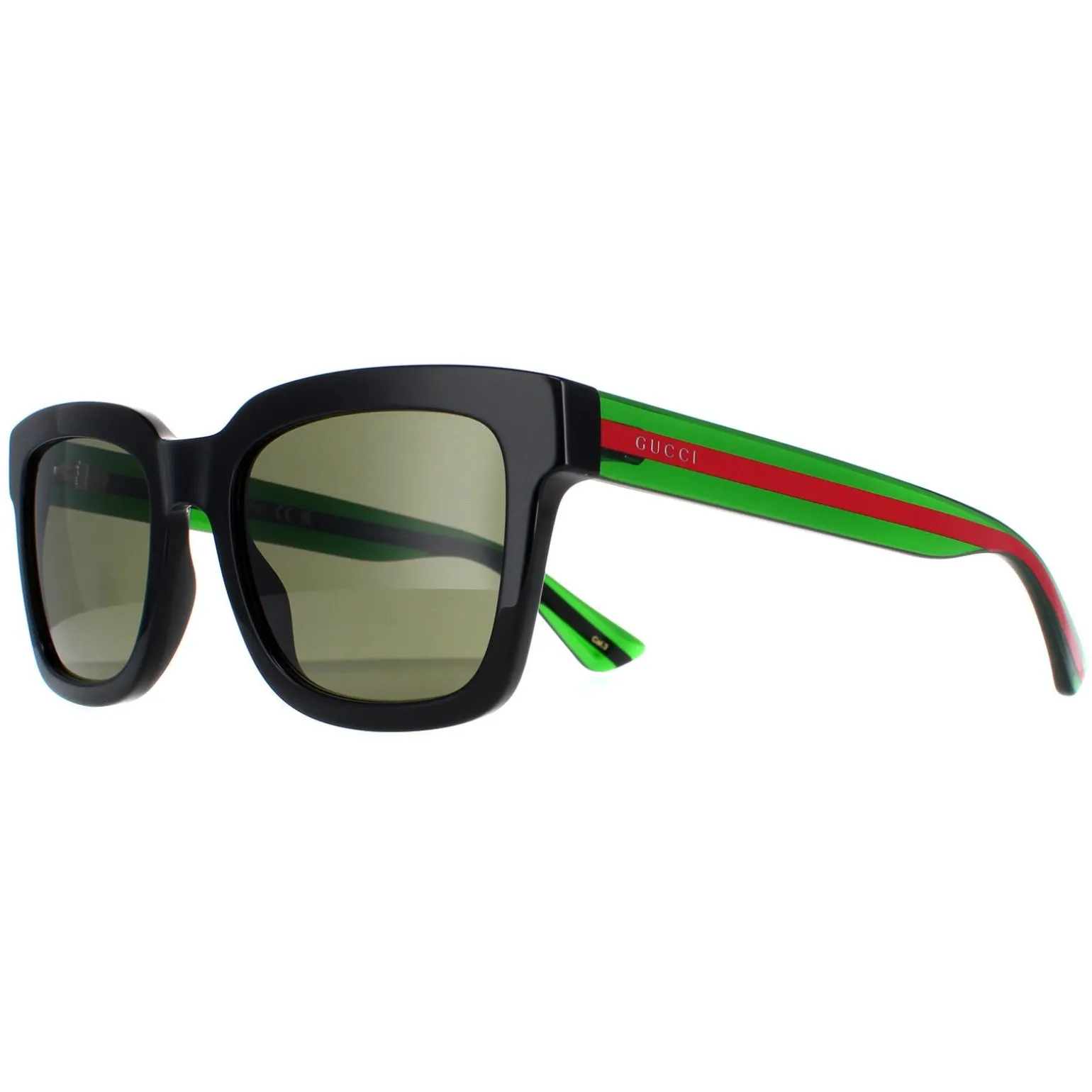 Gucci Sunglasses GG0001SN 002 Black and Green With Red Stripe Green