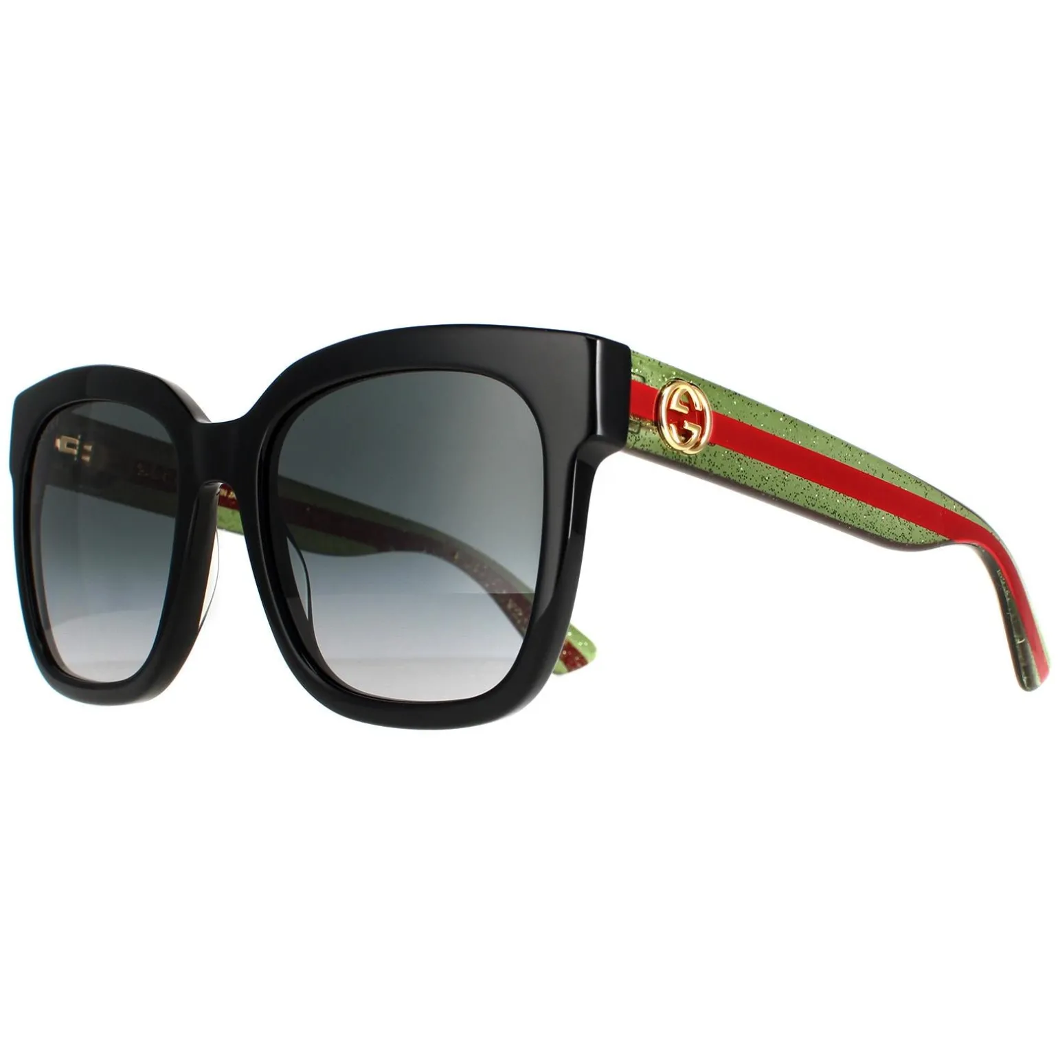 Gucci Sunglasses GG0034SN 002 Black With Green and Red Glitter Grey Gr