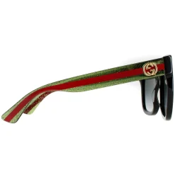Gucci Sunglasses GG0034SN 002 Black With Green and Red Glitter Grey Gr