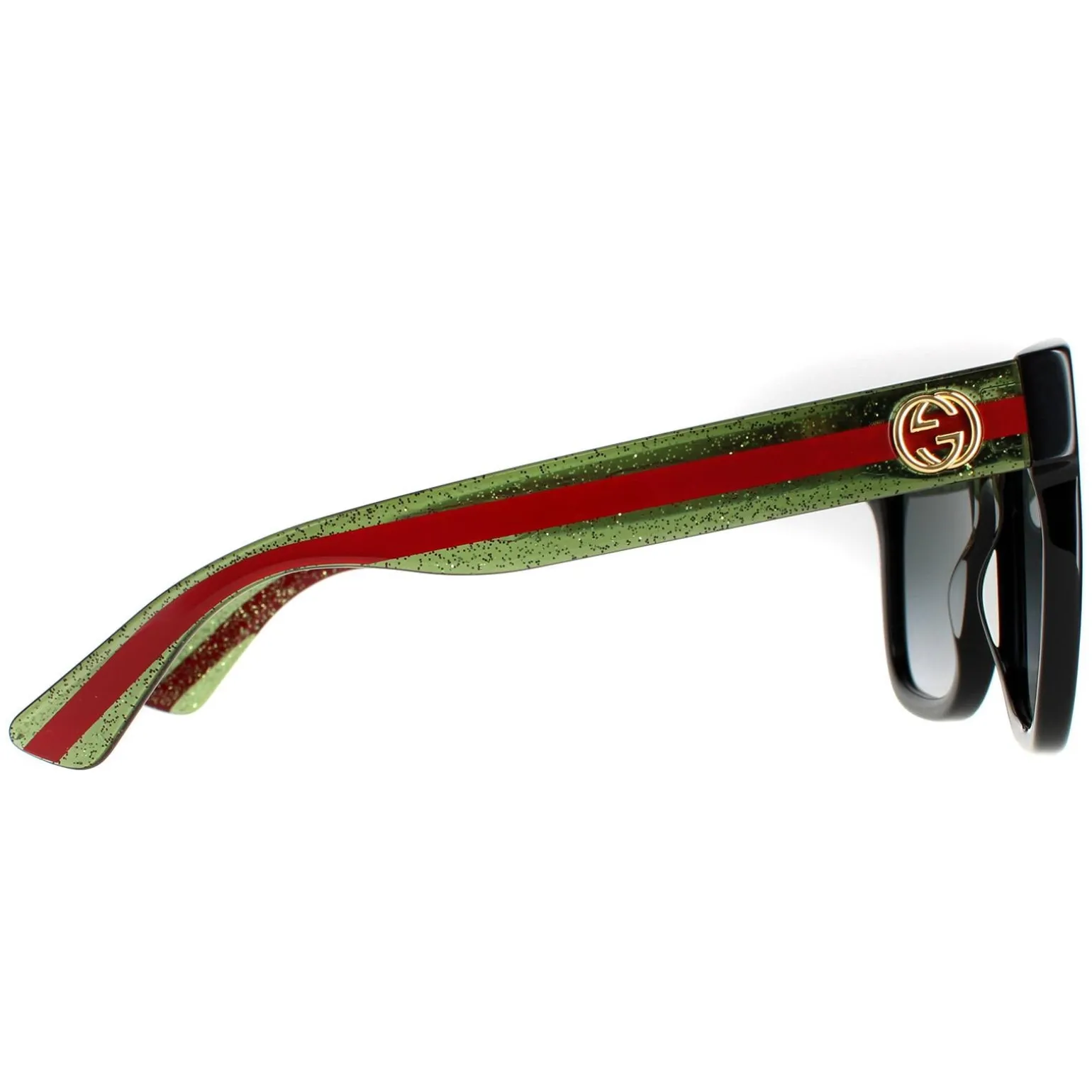 Gucci Sunglasses GG0034SN 002 Black With Green and Red Glitter Grey Gr