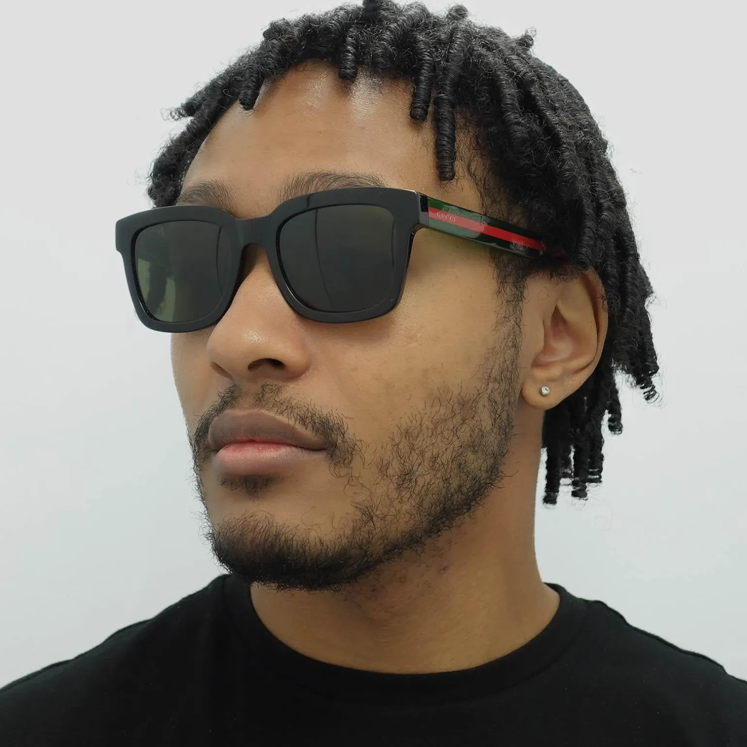 Gucci Sunglasses GG0001SN 002 Black and Green With Red Stripe Green