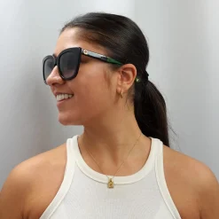Gucci Sunglasses GG0163SN 003 Black with Red and Green Brown Gradient