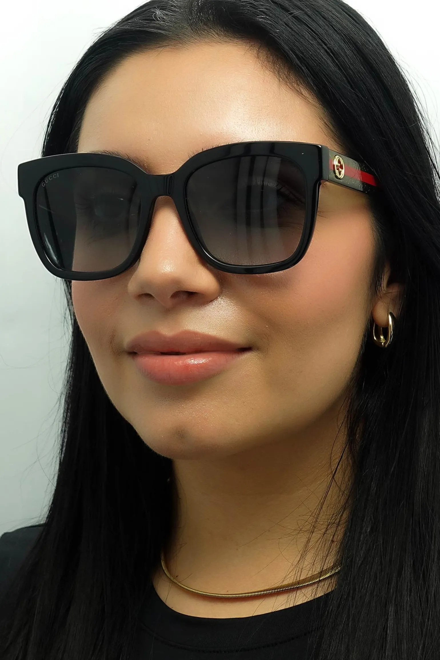 Gucci Sunglasses GG0034SN 002 Black With Green and Red Glitter Grey Gr
