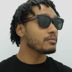 Gucci Sunglasses GG0001SN 002 Black and Green With Red Stripe Green