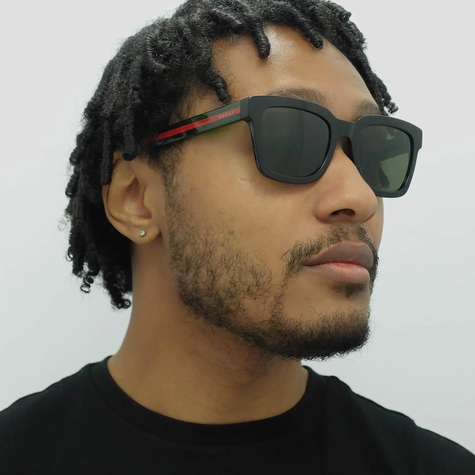 Gucci Sunglasses GG0001SN 002 Black and Green With Red Stripe Green