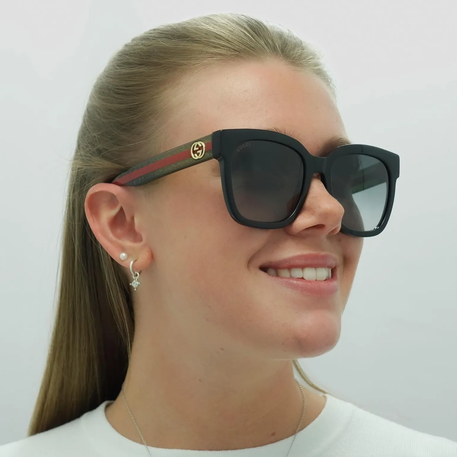 Gucci Sunglasses GG0034SN 002 Black With Green and Red Glitter Grey Gr