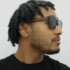 Gucci Sunglasses GG0001SN 002 Black and Green With Red Stripe Green