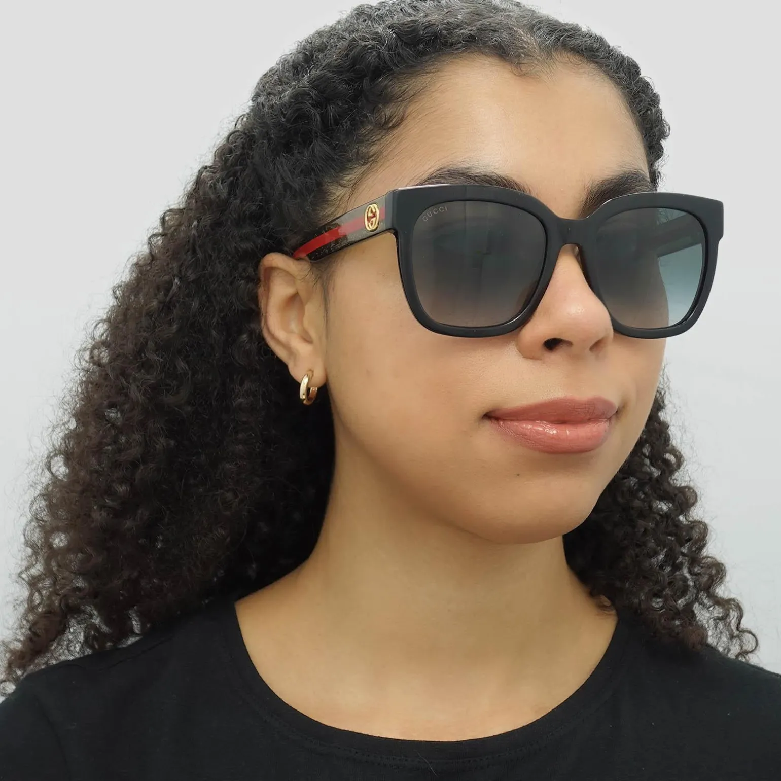 Gucci Sunglasses GG0034SN 002 Black With Green and Red Glitter Grey Gr