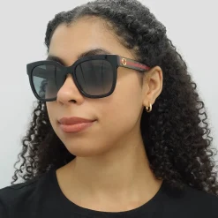 Gucci Sunglasses GG0034SN 002 Black With Green and Red Glitter Grey Gr