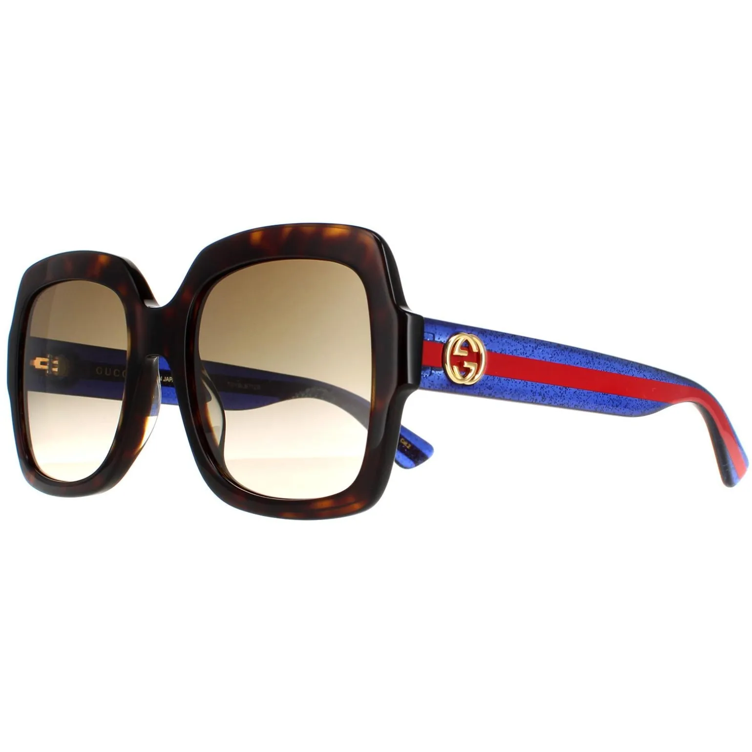 Gucci Sunglasses GG0036SN 004 Havana Glitter Blue and Red Brown Gradie