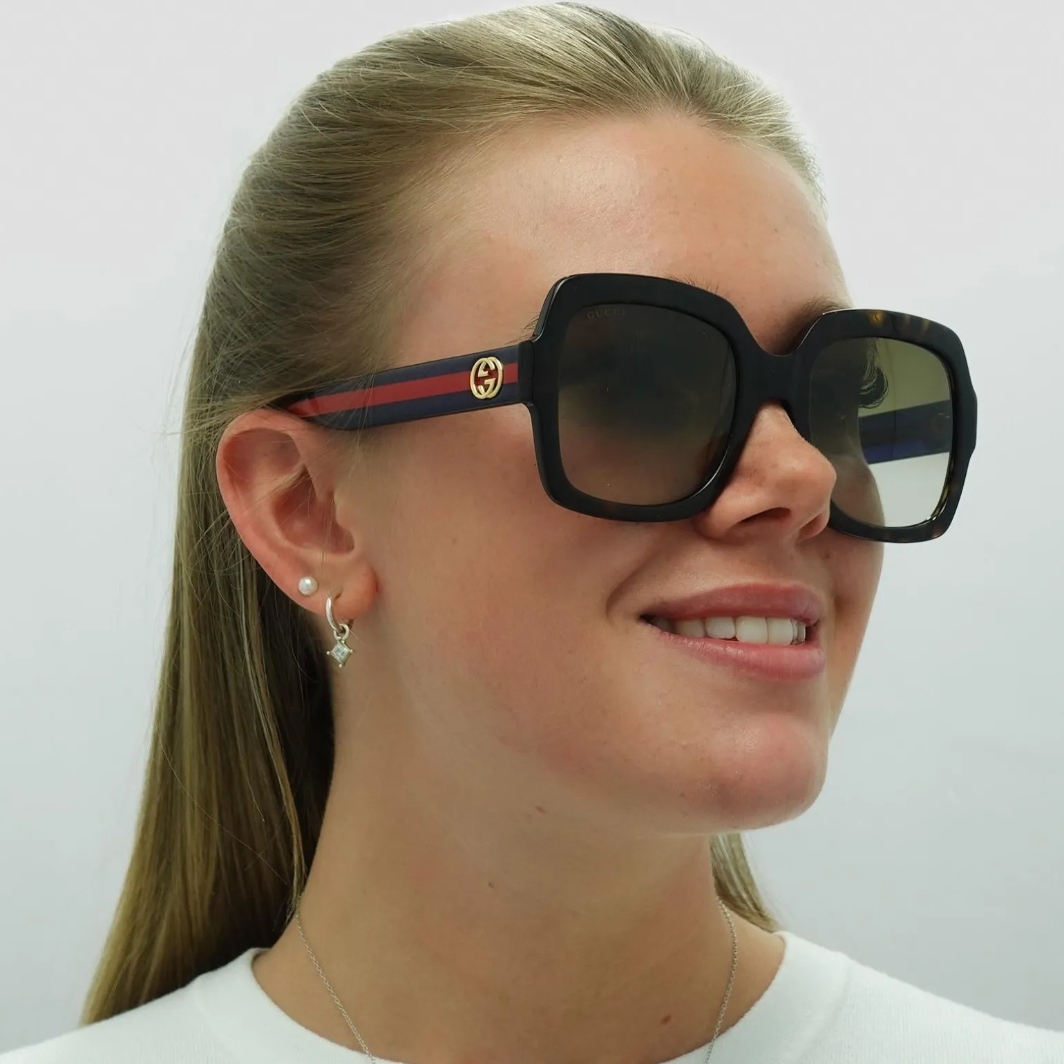 Gucci Sunglasses GG0036SN 004 Havana Glitter Blue and Red Brown Gradie