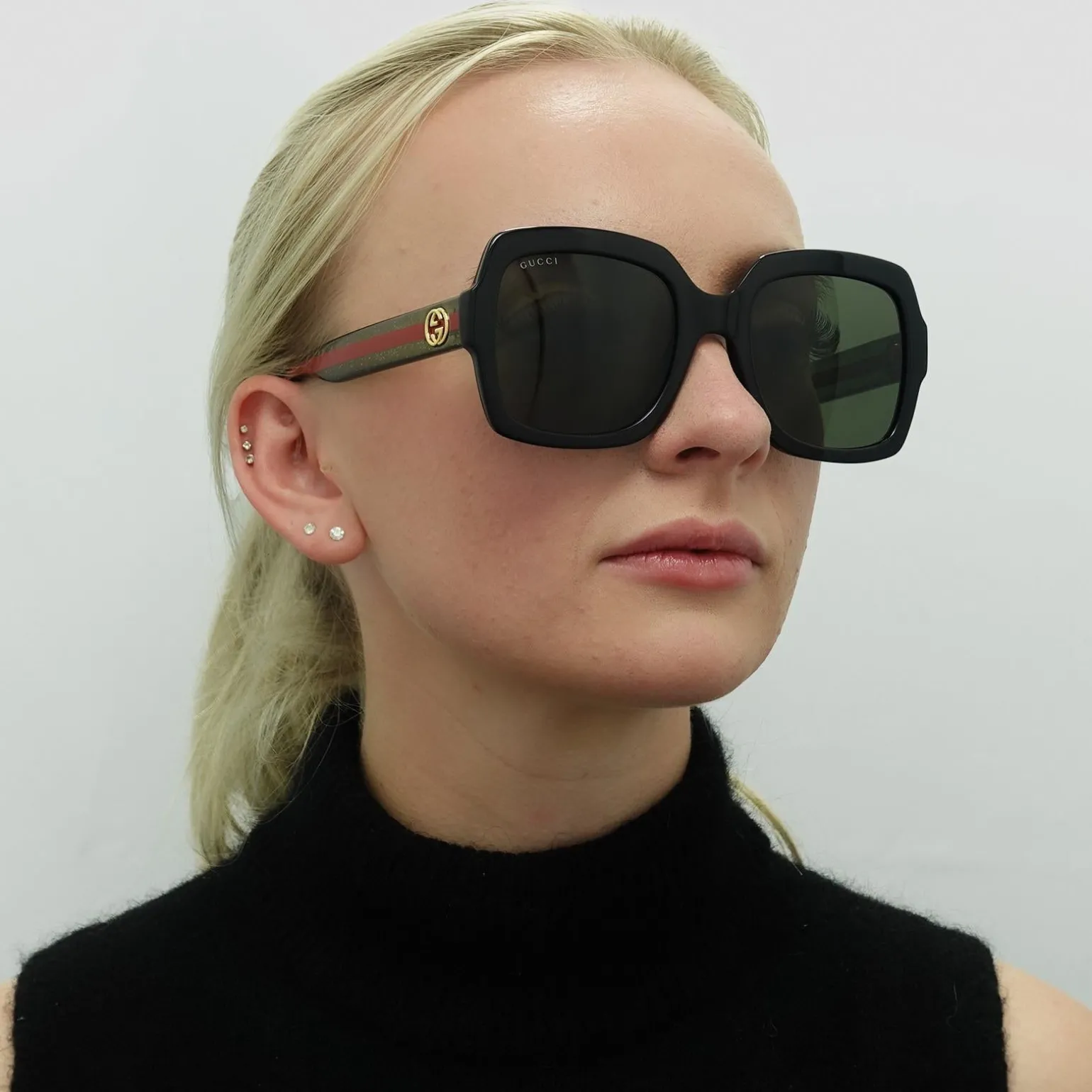 Gucci Sunglasses GG0036SN Black Green Glitter and Red Green