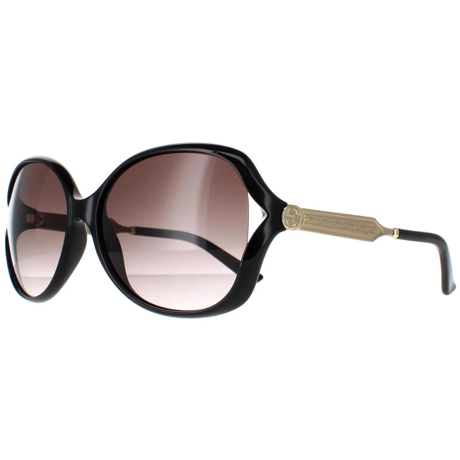 Gucci Sunglasses 0076S 002 Black Gold Grey Gradient
