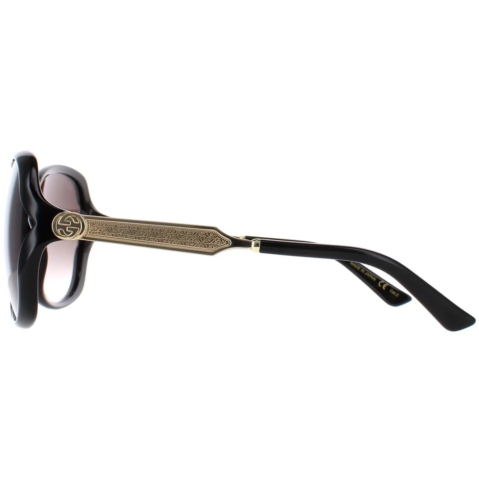 Gucci Sunglasses 0076S 002 Black Gold Grey Gradient