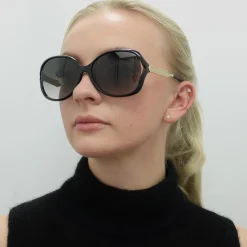 Gucci Sunglasses 0076S 002 Black Gold Grey Gradient