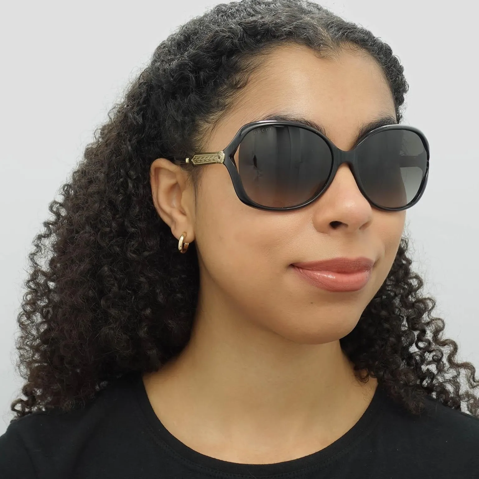 Gucci Sunglasses 0076S 002 Black Gold Grey Gradient