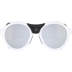 Moncler Sunglasses ML0046 21C White Black Leather Grey Silver Mirror