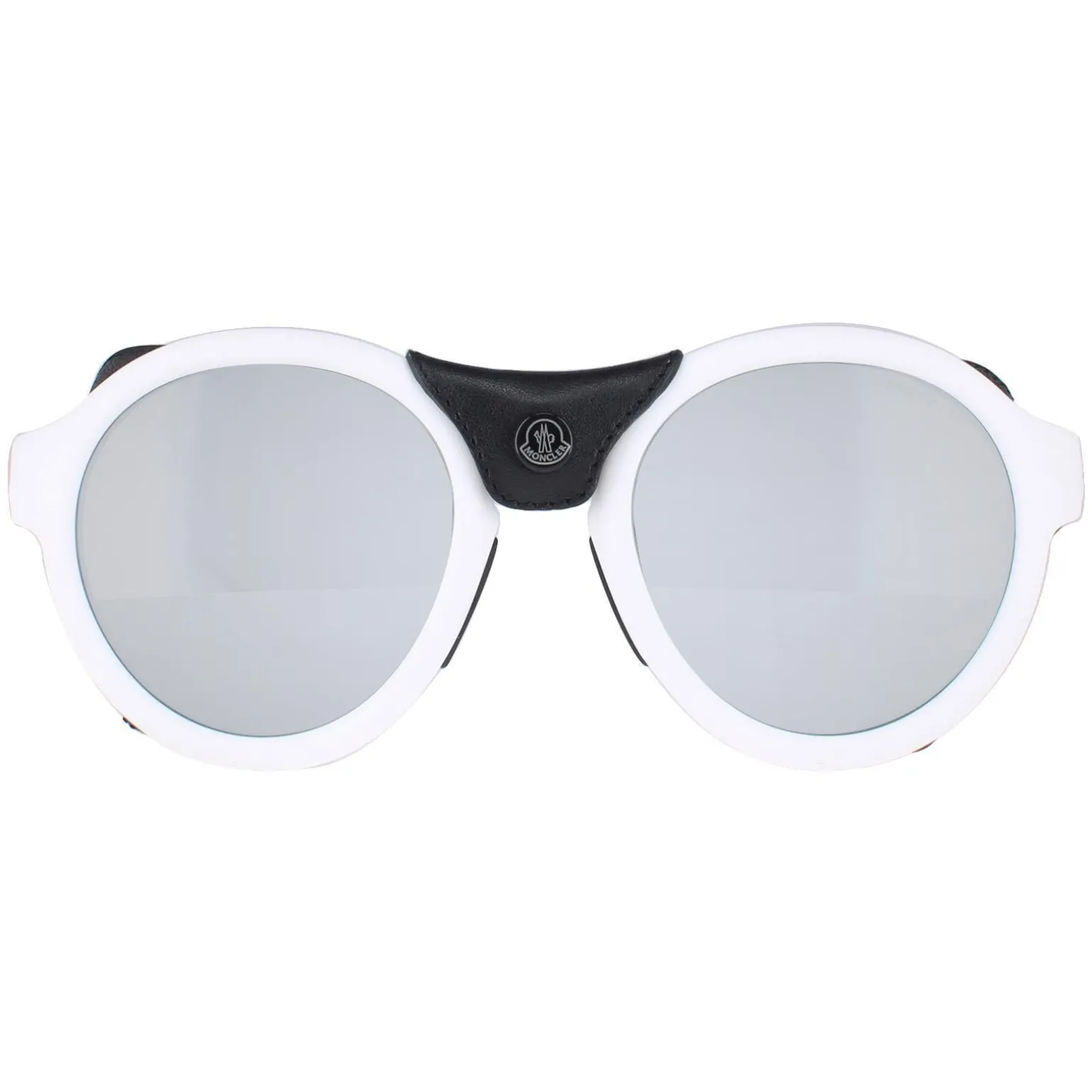 Moncler Sunglasses ML0046 21C White Black Leather Grey Silver Mirror