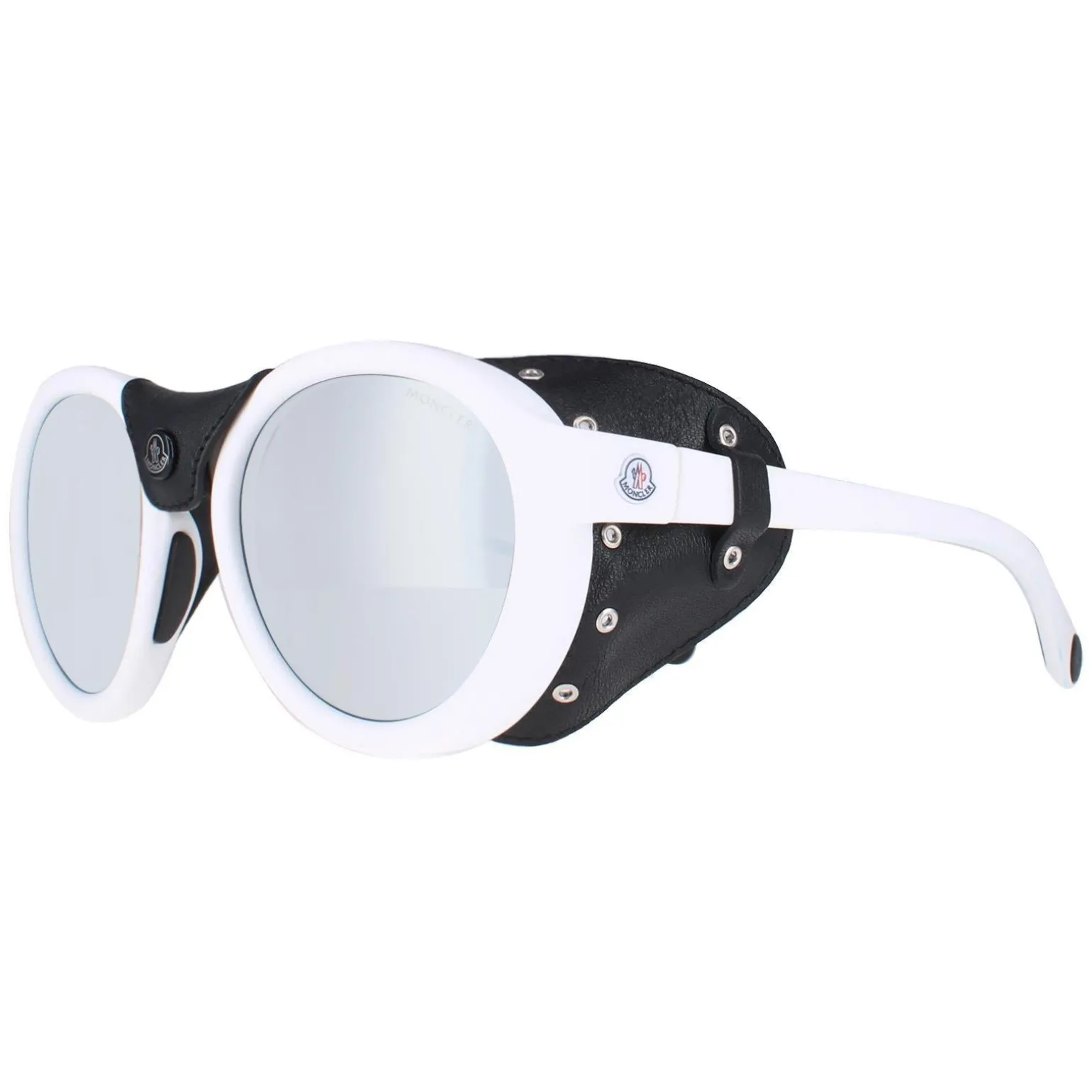 Moncler Sunglasses ML0046 21C White Black Leather Grey Silver Mirror