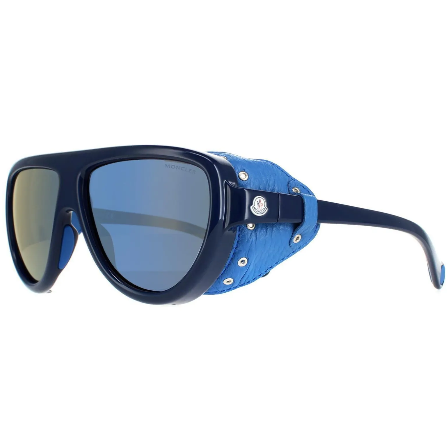 Moncler Sunglasses ML0089 90D Blue Leather Gold Mirror