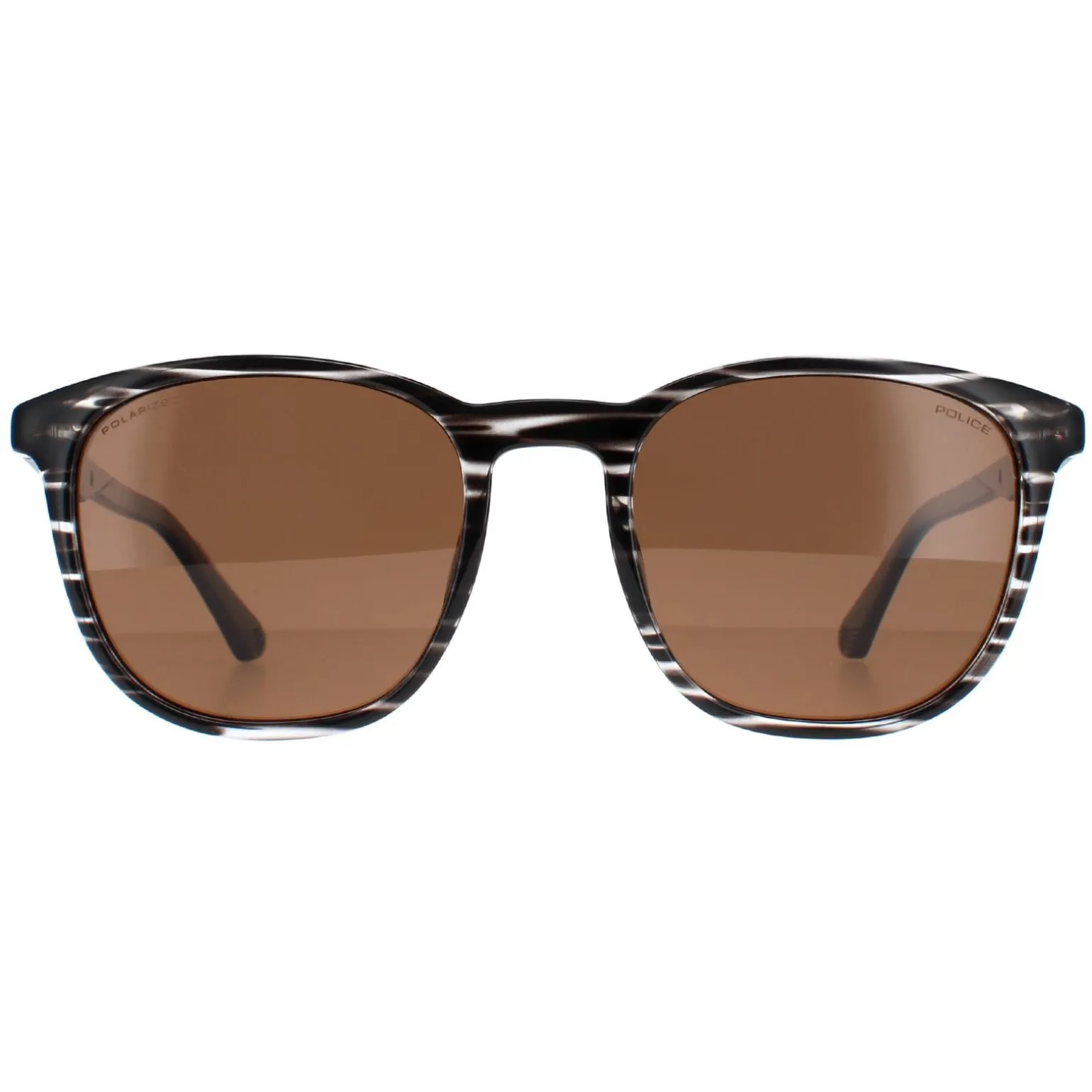 Police Sunglasses SPLF18E 6BZP Striped Grey Brown Polarized