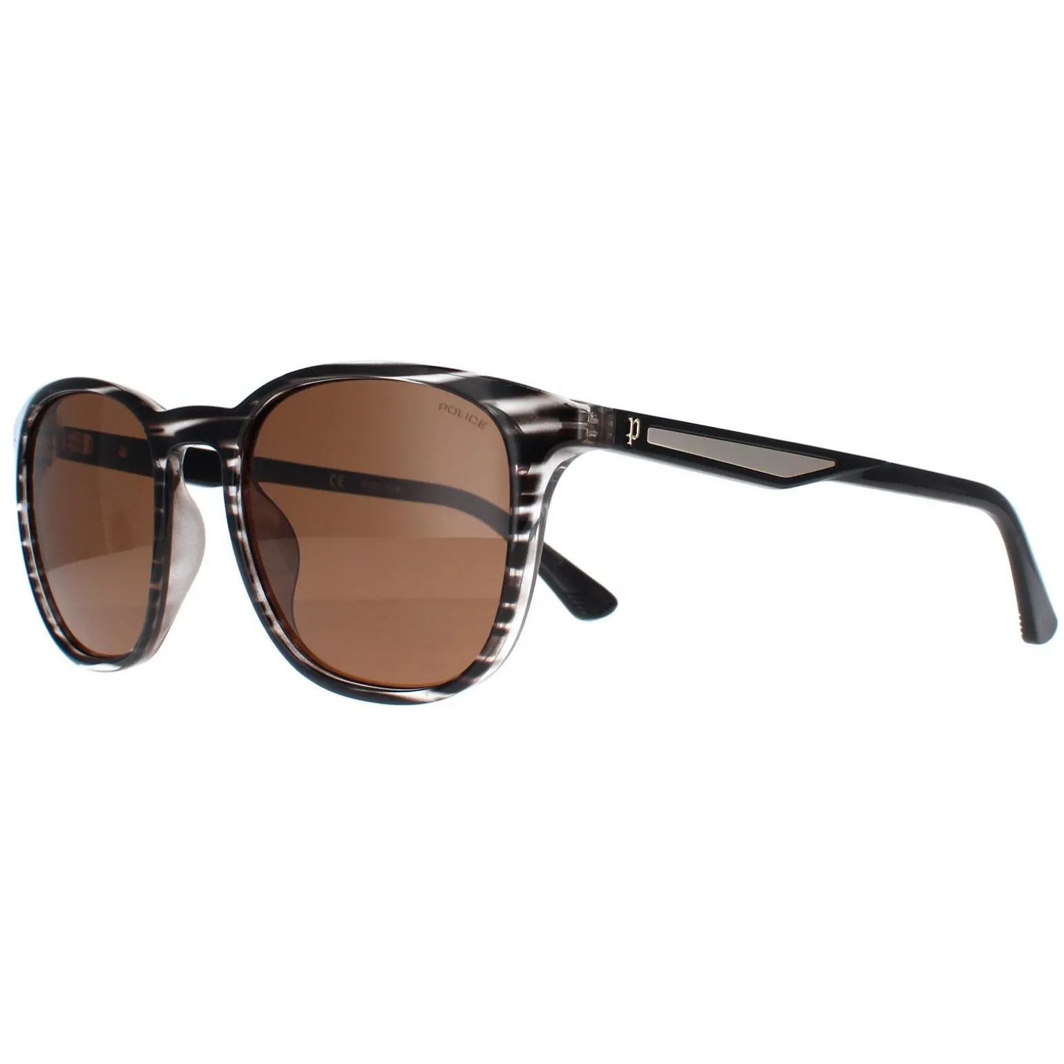 Police Sunglasses SPLF18E 6BZP Striped Grey Brown Polarized
