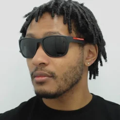Prada Sport Sunglasses Mens PS01US DG05S0 - Rectangle Black Rubber Fra