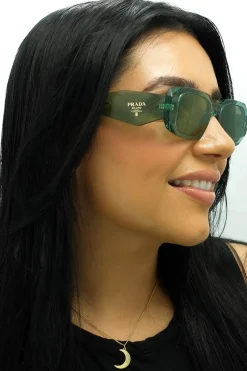 Prada Sunglasses PR17WS 11R10E Transparent Sage Green Mirror Internal