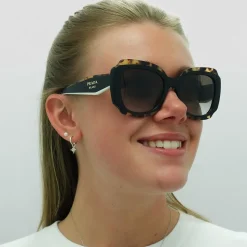 Prada Sunglasses PR16YS 01M0A7 Black and Medium Tortoise Light Grey Gr