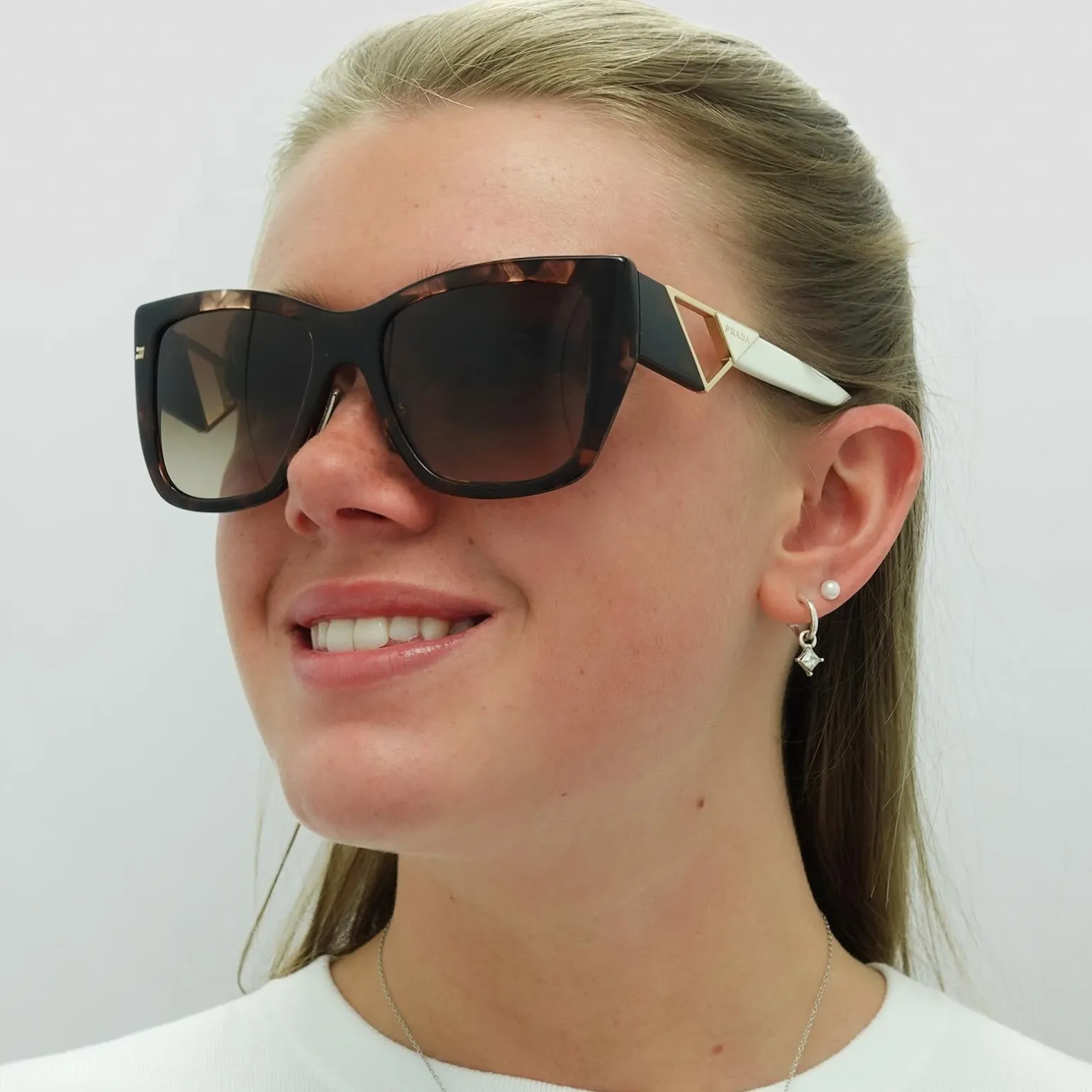 Prada Sunglasses PR21YS 07R6S1 Caramel Tortoise and White Brown Gradie