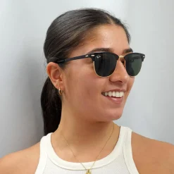 Ray-Ban Sunglasses Clubmaster Metal RB3716 187 Gold Top On Black Green