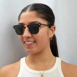 Ray-Ban Sunglasses Clubmaster Metal RB3716 187 Gold Top On Black Green